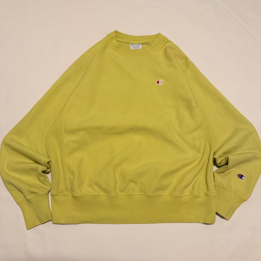 Champion Reverse Weave Sweatshirt Men Size M Lime Green Embroidered Logo